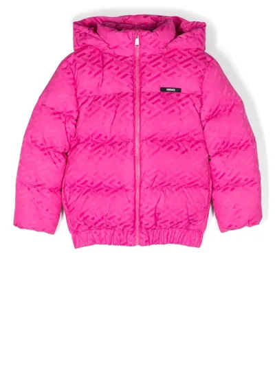 Versace Kids' Greca-print Puffer Jacket In Fuxia