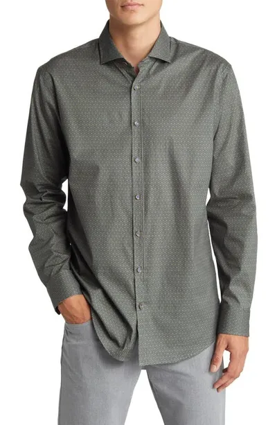 Brax Harold Hi-flex Stretch Cotton Button-up Shirt In Dark Green