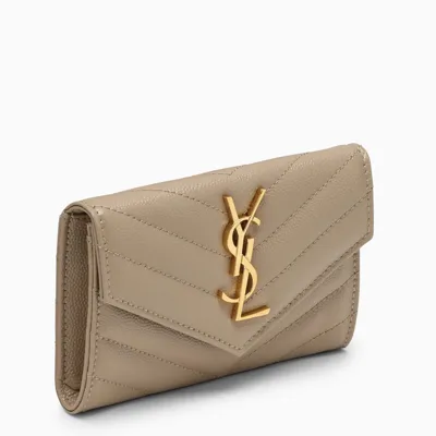 Saint Laurent Beige Monogram Envelope Small Wallet In Brown