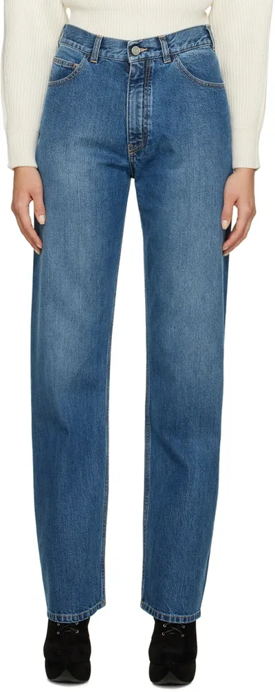 Alaïa Blue High Waist Washed Denim Jeans In Bleu Jeans