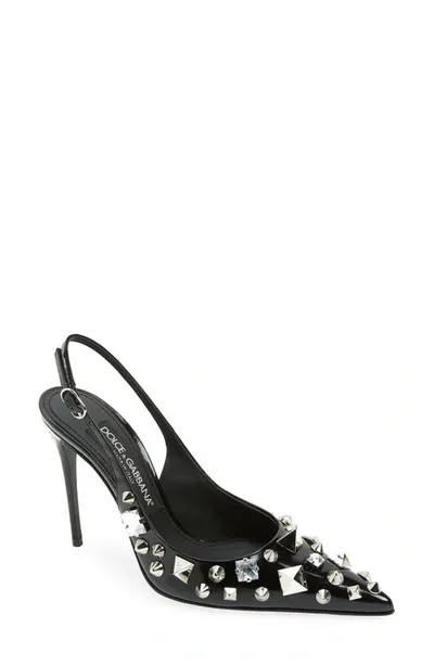 Dolce & Gabbana Embellished Leather Slingback Pumps In Black