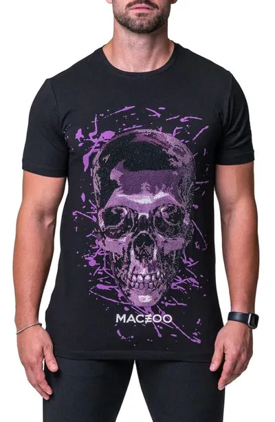 Maceoo Skull Purple Graphic Tee In Black