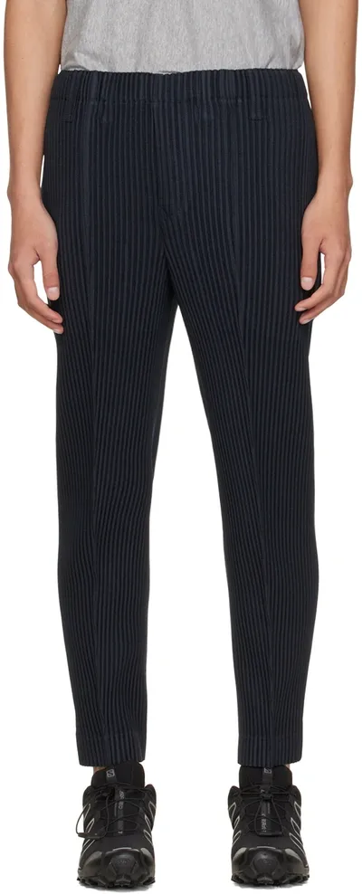 Issey Miyake Navy Kersey Pleats Trousers In Black