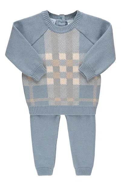 Feltman Brothers Babies'  Plaid Cotton Sweater & Pants Set In Vintage Blue