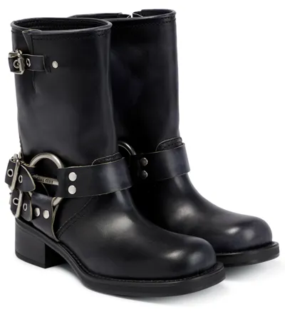 Miu Miu Buckled Leather Ankle Boots