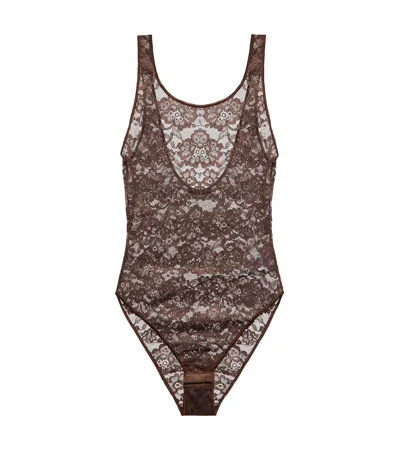 Oseree Lace Bodysuit In Brown