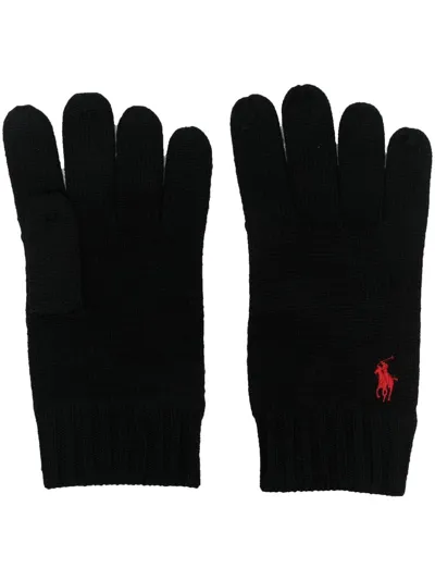 Polo Ralph Lauren Logo-embroidered Wool Gloves In Schwarz