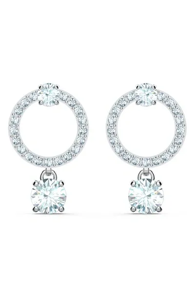 Swarovski Crystal Attract Circle Pierced Earrings White Rhodium Plated In Rhodium / White