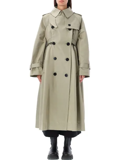 Sacai Double Breasted Cotton Gabardine Trench Coat In Green