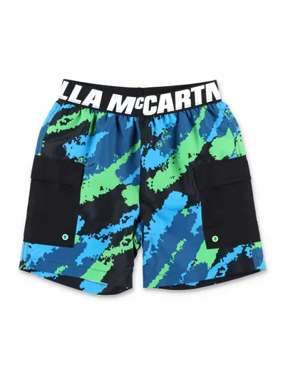 Stella Mccartney Kids' Printed Swim Shorts Multicolor In Black