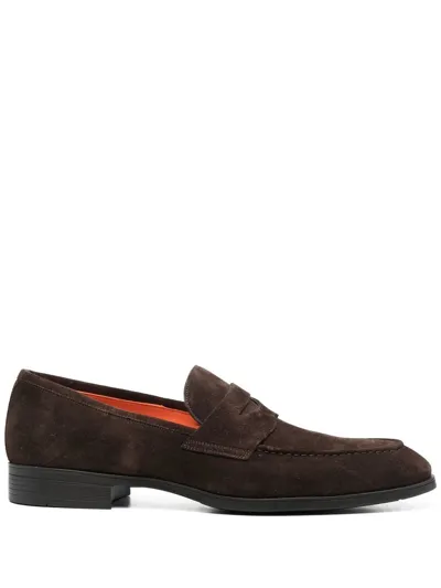 Santoni Low-heel Suede Loafers In Braun