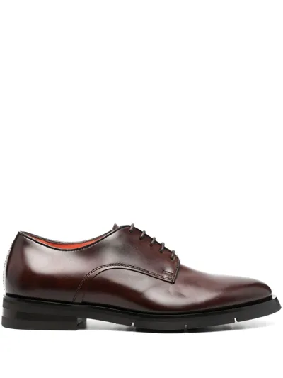 Santoni Lace-up Leather Derby Shoes In Brown