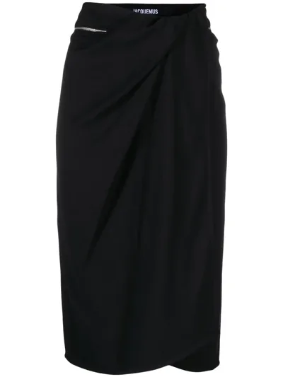 Jacquemus La Jupe Bodri Midi Skirt Deep Split Detail In Black