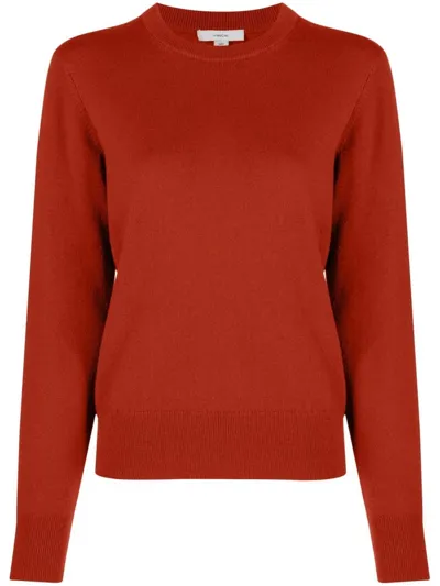 Vince Ribbed Crew Neck Jumper In Orange