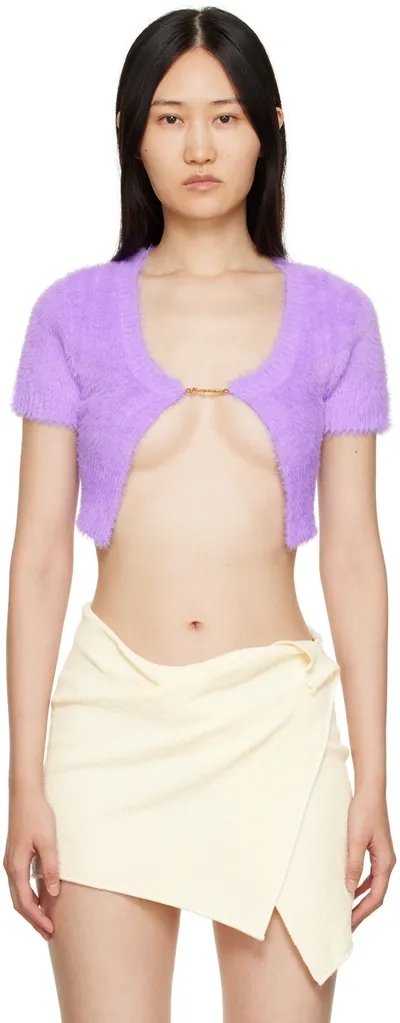 Jacquemus Cropped Open Logo-front Cardigan In Purple