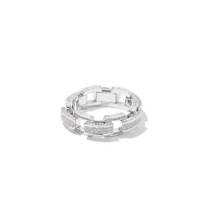 Shay 18k White Gold Deco Link Chain Diamond Ring In Silver