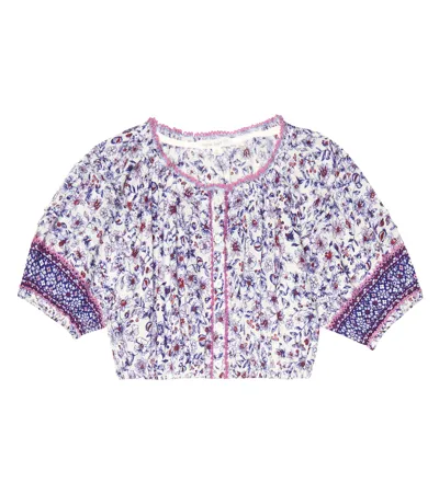 Poupette St Barth Kids' Andrea Floral Top In Blue Magnolia Mxb