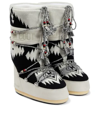 Alanui X Moon Boot Icon Knit Boots In White,black