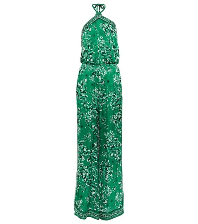 Poupette St Barth Isabelle Printed Halterneck Jumpsuit In Green Pivoine Pie