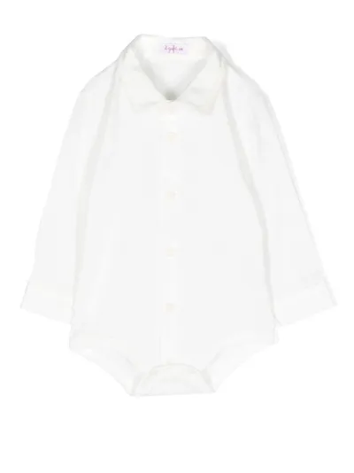 Il Gufo Babies' Button-up Point-collar Bodysuit In White