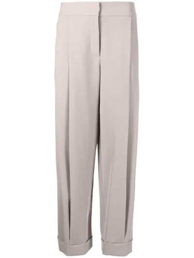 Emporio Armani Pleated Straight Trousers In Beige