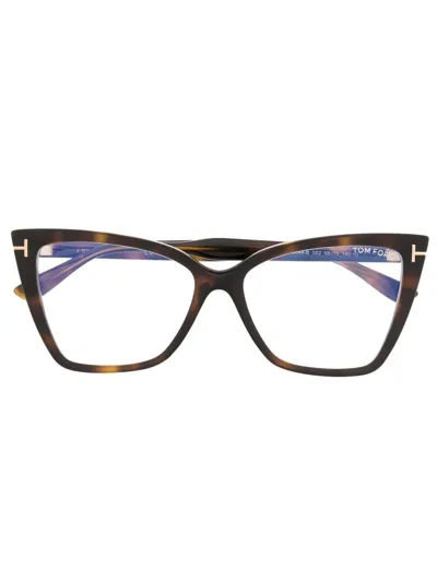 Tom Ford Tortoiseshell-effect Geometric-frame Glasses In Braun