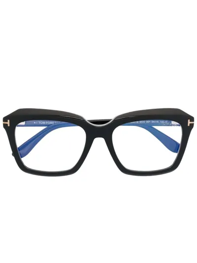 Tom Ford Logo-plaque Square-frame Glasses In Black