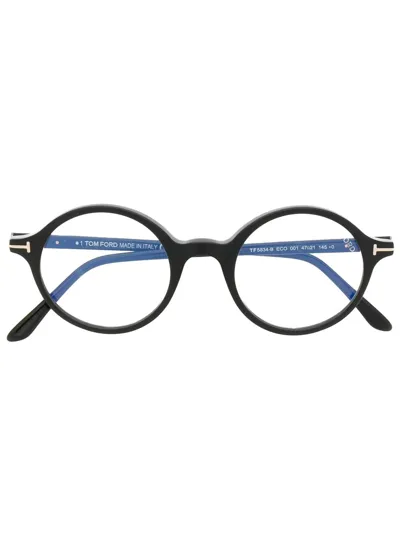 Tom Ford Logo-plaque Round-frame Glasses In Schwarz