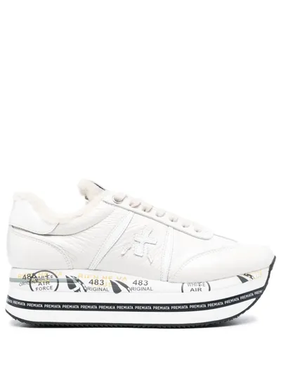 Premiata Beth Platform Sneakers In White,beige