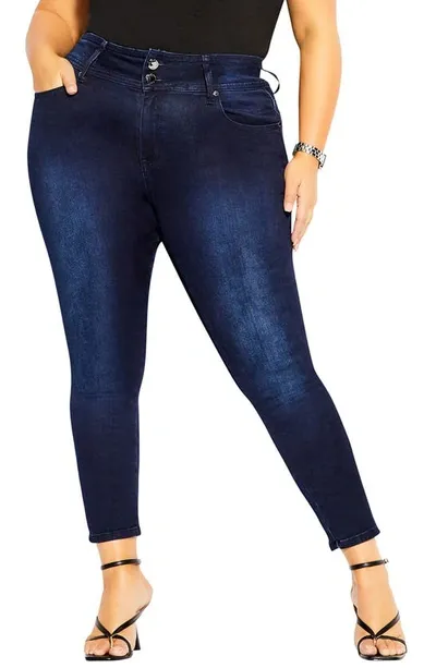 City Chic Harley High Waist Skinny Jeans In Dark Denim