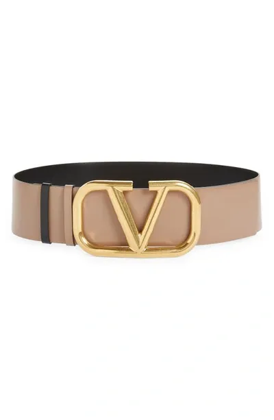 Valentino Garavani Vlogo 70mm Wide Box Leather Belt In Smokey Brown