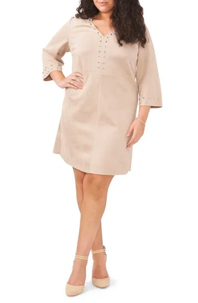 Vince Camuto Plus Size Faux-suede Studded Shift Dress In Latte