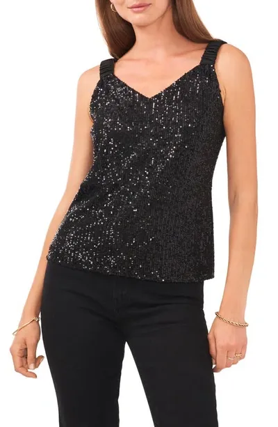 Vince Camuto Sequin Satin Strap Tank In Black