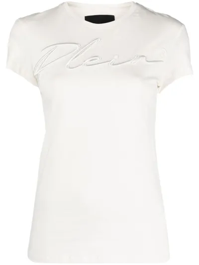 Philipp Plein Embroidered-logo Cotton T-shirt In Nude