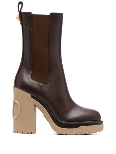 Valentino Garavani Polished-finish Ankle Boots In Braun