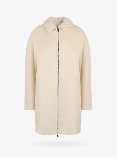 Hevo Zip-up Collared Coat In Beige