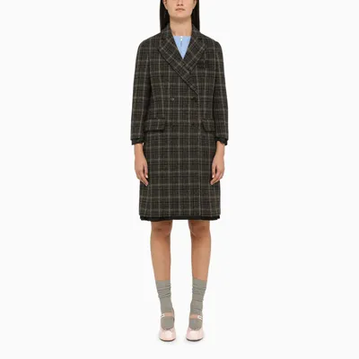 Miu Miu Ebony Check Wool Coat In Brown