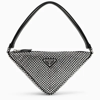 Prada Black Satin And Crystal Cross-body Bag In Metal