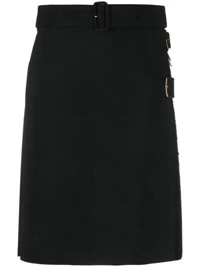 Burberry Pleated Belted Midi Kilt Skirt In Black