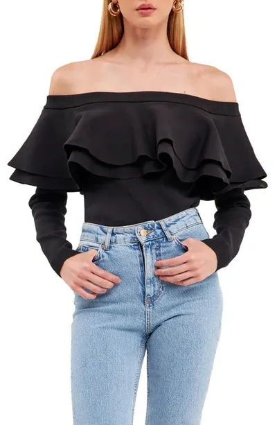 Endless Rose Off The Shoulder Knit Top In Black