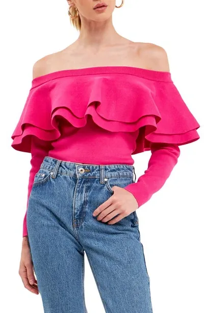 Endless Rose Off The Shoulder Knit Top In Fuchsia