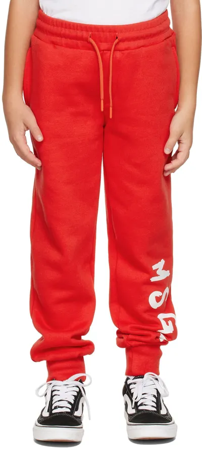 Msgm Kids Red Logo Lounge Pants In 40 Rosso