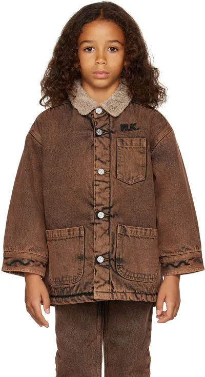 Wildkind Kids Brown Grayson Worker Jacket In Acid Washed Brown