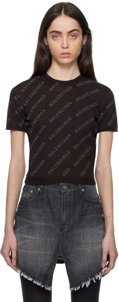 Balenciaga Logo Puff-print Crop Sweater In Black