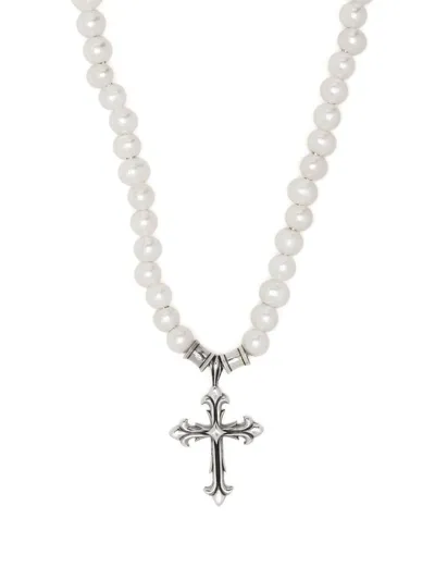 Emanuele Bicocchi Cross Pendant Pearl Necklace In White