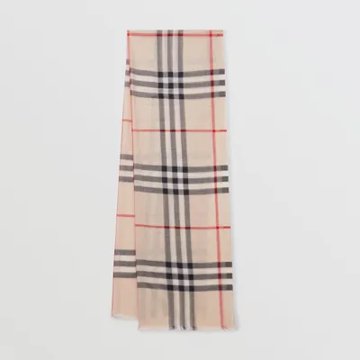 Burberry Lightweight Check Wool Silk Scarf In Stone