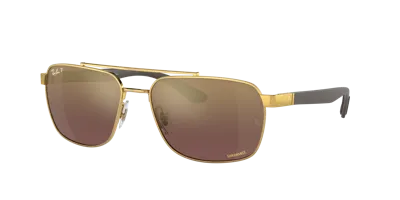 Ray Ban Rb3701 Sunglasses Matte Brown Frame Gold Lenses Polarized 59-17