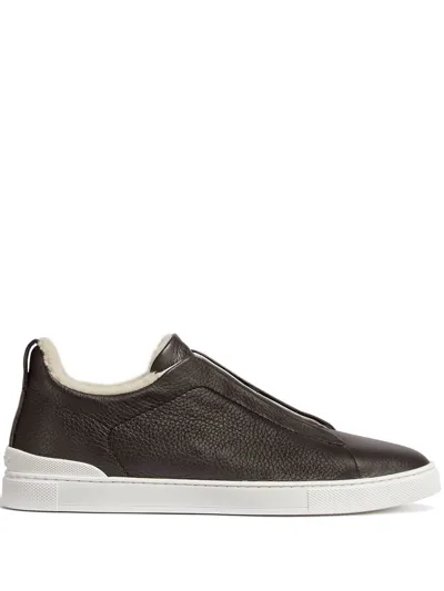 Zegna Triple-stitch Low-top Sneakers In Black White