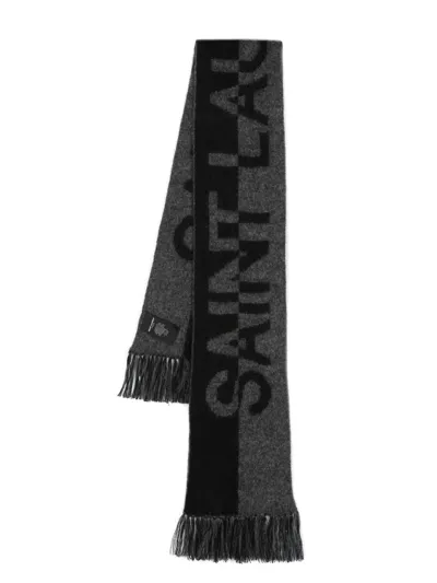 Saint Laurent Intarsia-knit Logo Scarf In Schwarz