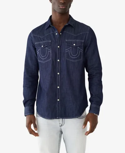 True Religion Men's Long Sleeves Dark Wash Western Shirt In Nocolor